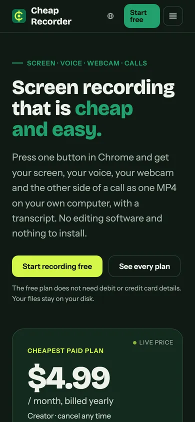 cheaprecorder.com on phone
